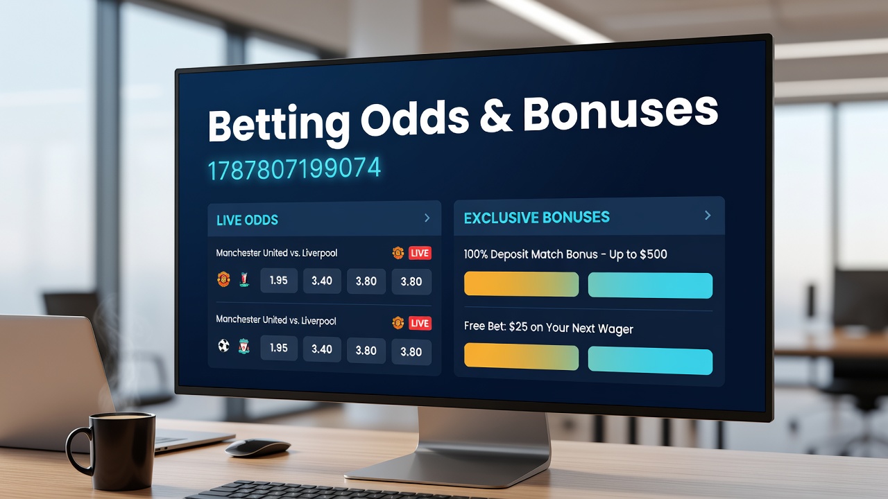 Infographic illustrating bonus types like deposit matches and free bets alongside odds calculations