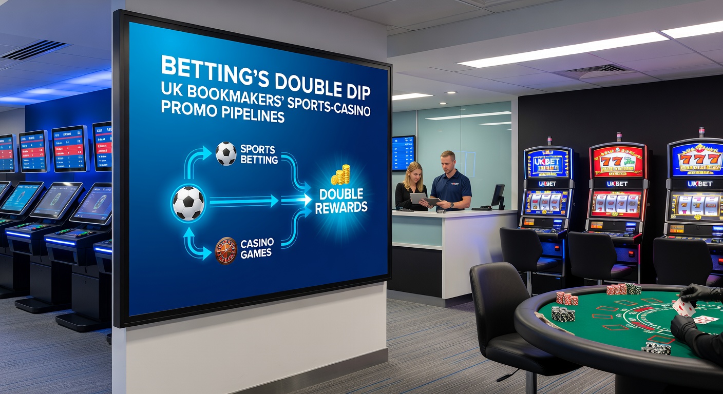 Infographic illustrating bookmaker promo pipelines from sports bets to casino bonuses, with arrows showing bonus flows and wagering paths