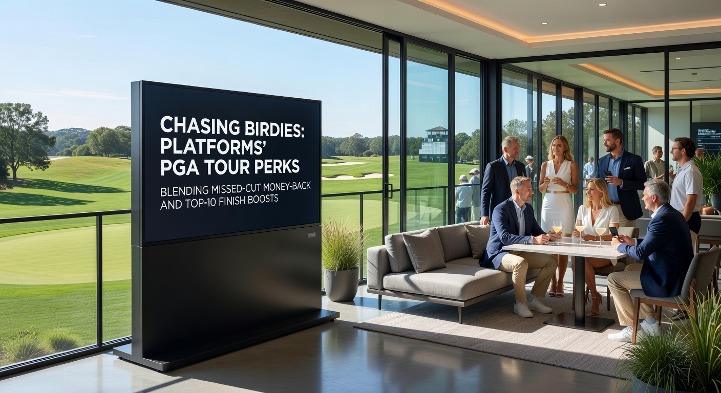 Close-up of a leaderboard during a PGA Tour event, displaying top-10 positions alongside betting perk icons for money-back and boost promotions