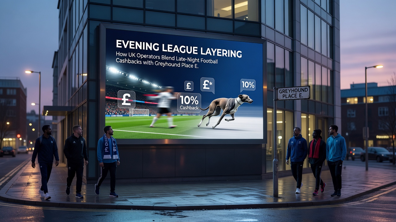 Evening greyhound racing and football betting activity at UK operators
