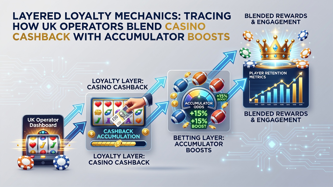 Dashboard view of layered loyalty points blending casino rewards with sports accumulator enhancements