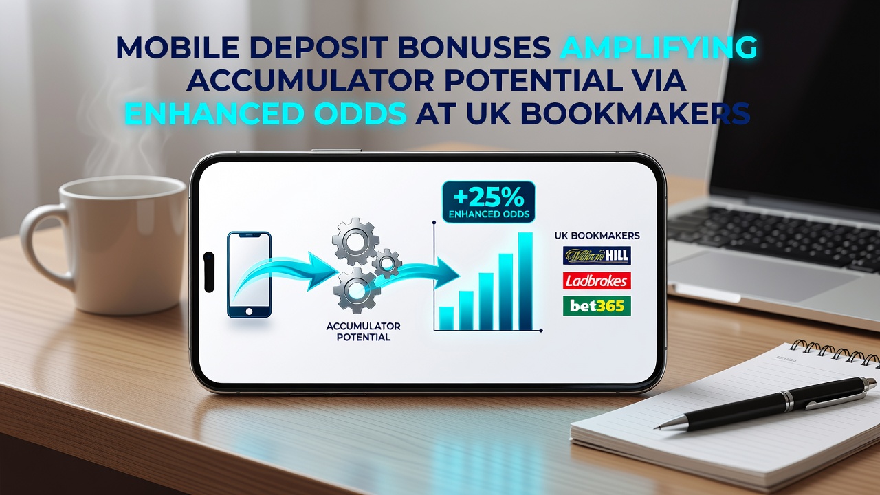 Smartphone screen displaying enhanced odds on a football accumulator bet after mobile deposit