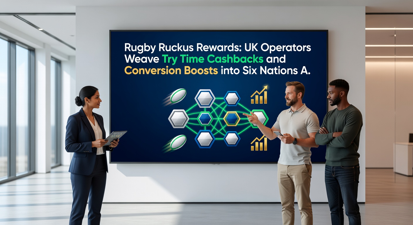 Rugby players scoring tries in a Six Nations match with betting overlays showing cashback triggers