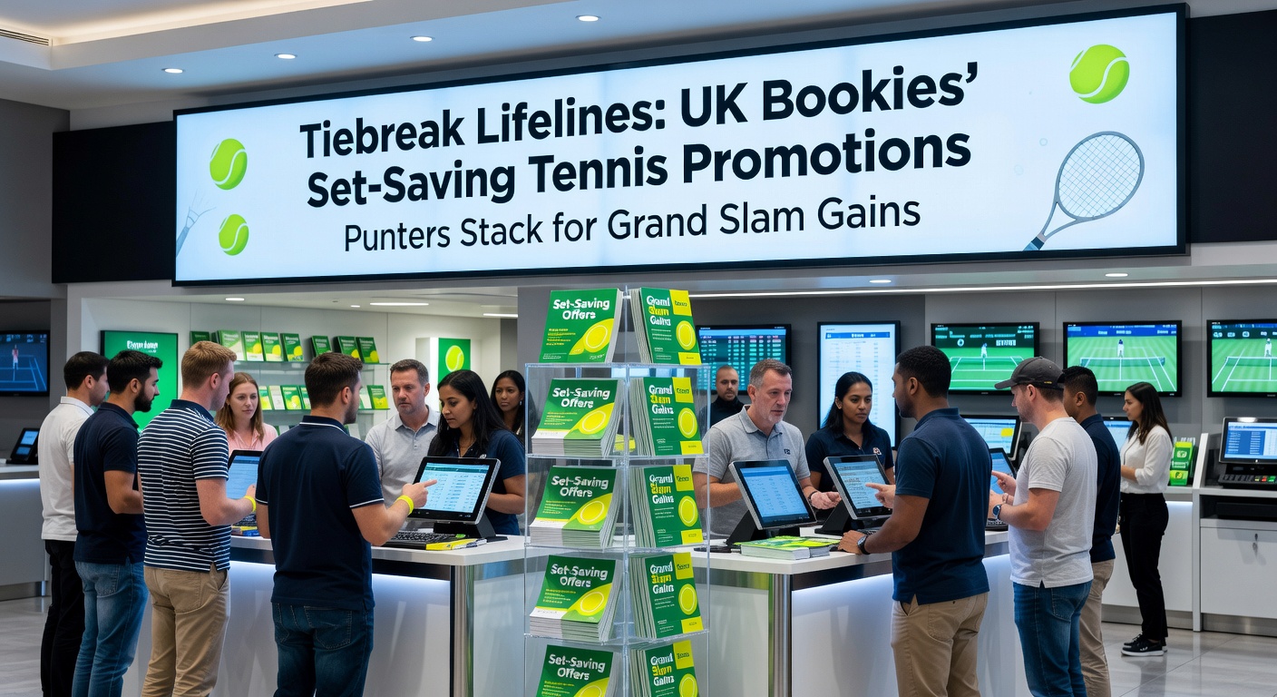 Close-up of a tennis scoreboard showing a tense 6-6 tiebreak in a Grand Slam match, with punters' lifeline promotions in play