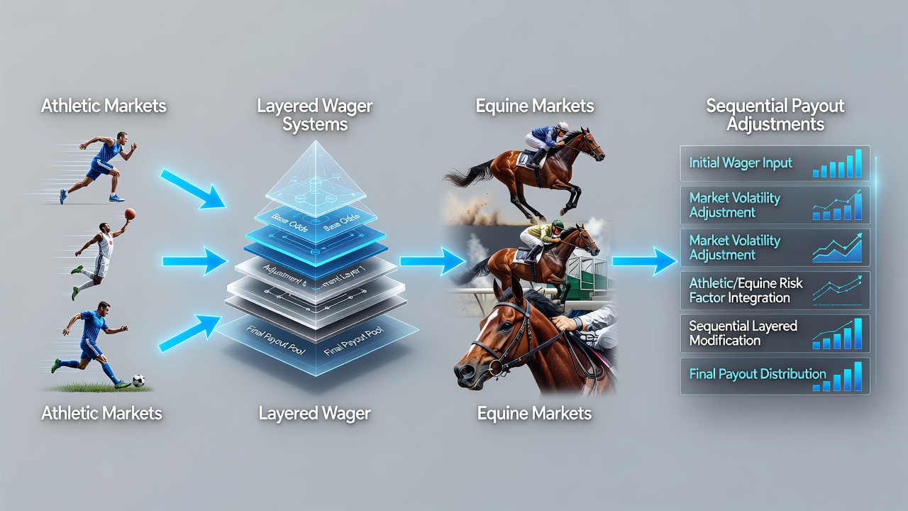 Flowchart illustrating sequential payout calculations across multiple race legs in equine betting systems
