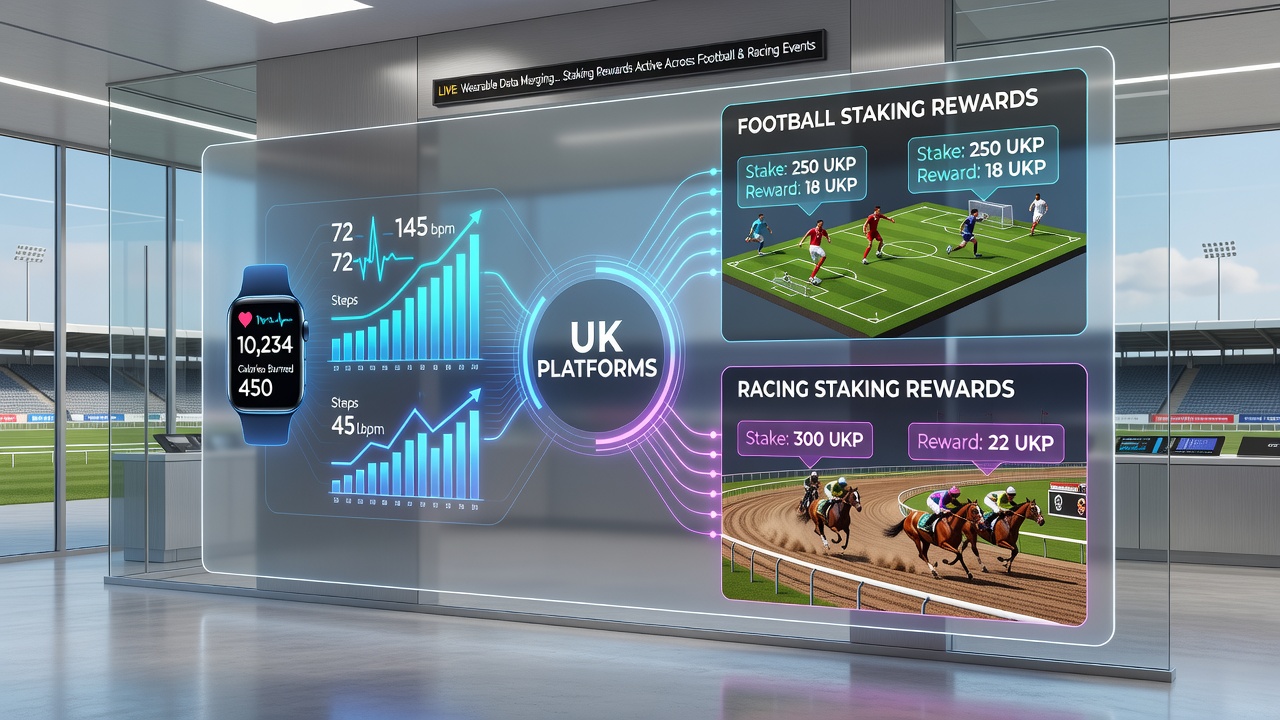 Dashboard view of custom staking rewards generated from wearable fitness data for racing and football events
