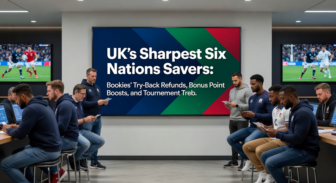 Bookmaker promotions dashboard showing Six Nations try refunds and bonus boosts on a mobile app
