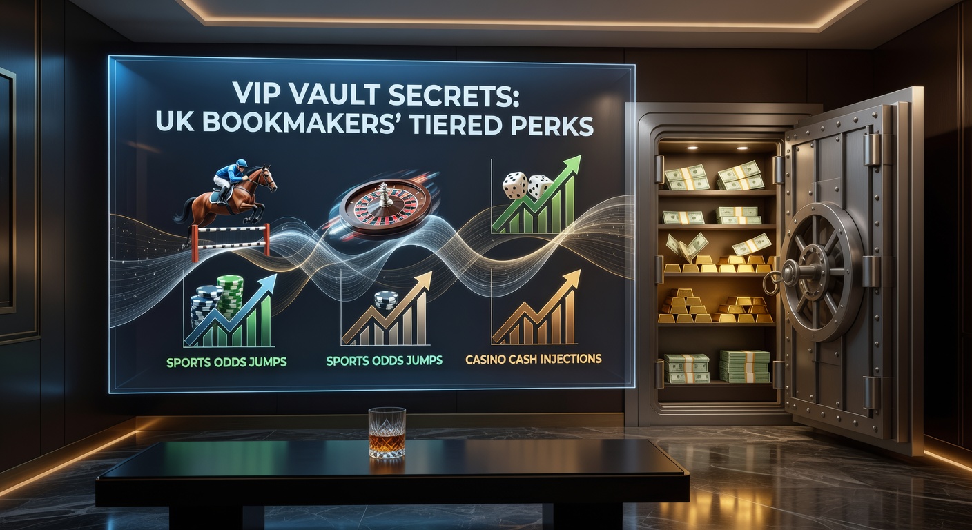 Golden vault door cracking open to reveal intertwined sports betting slips and cascading casino chips