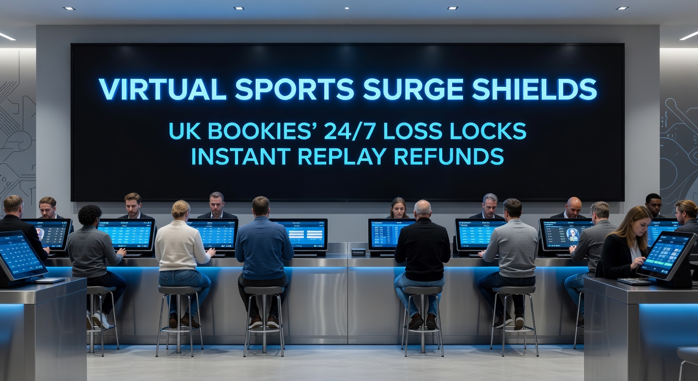 Close-up of a virtual football replay screen on a betting app, highlighting a disputed goal decision with refund promo overlay